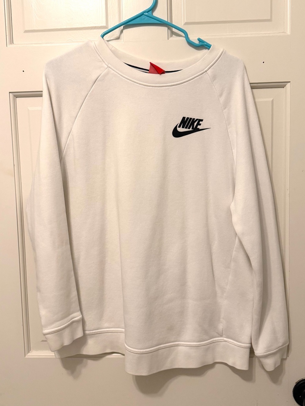 Nike White Kids Crew Sweatshirt with Black Swoosh